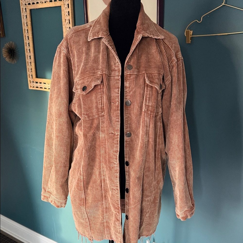 POL Women's Corduroy Jean Jacket in Rust Brown